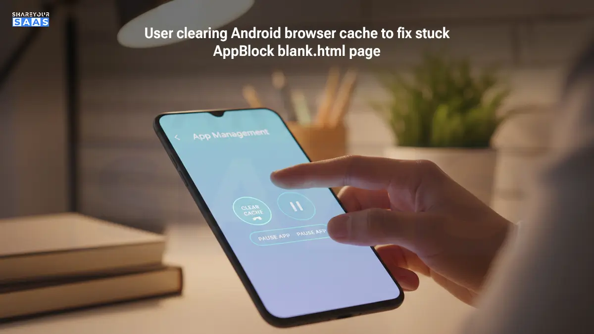 User clearing Android browser cache to fix stuck AppBlock blank.html page
