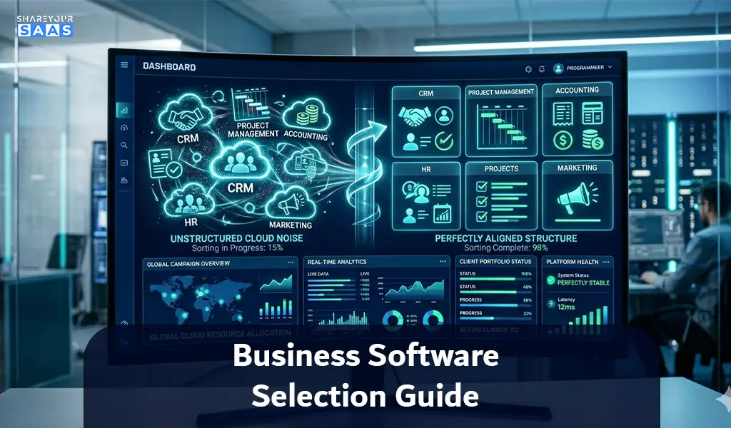 An illustration showing how different business software tools are organized and recommended by business software gonzay com
